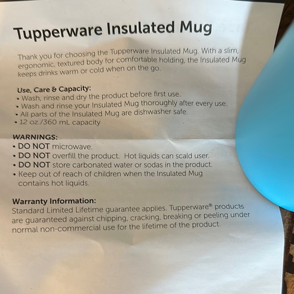 Tupperware Blue Insulated Mug - Picture 3 of 3